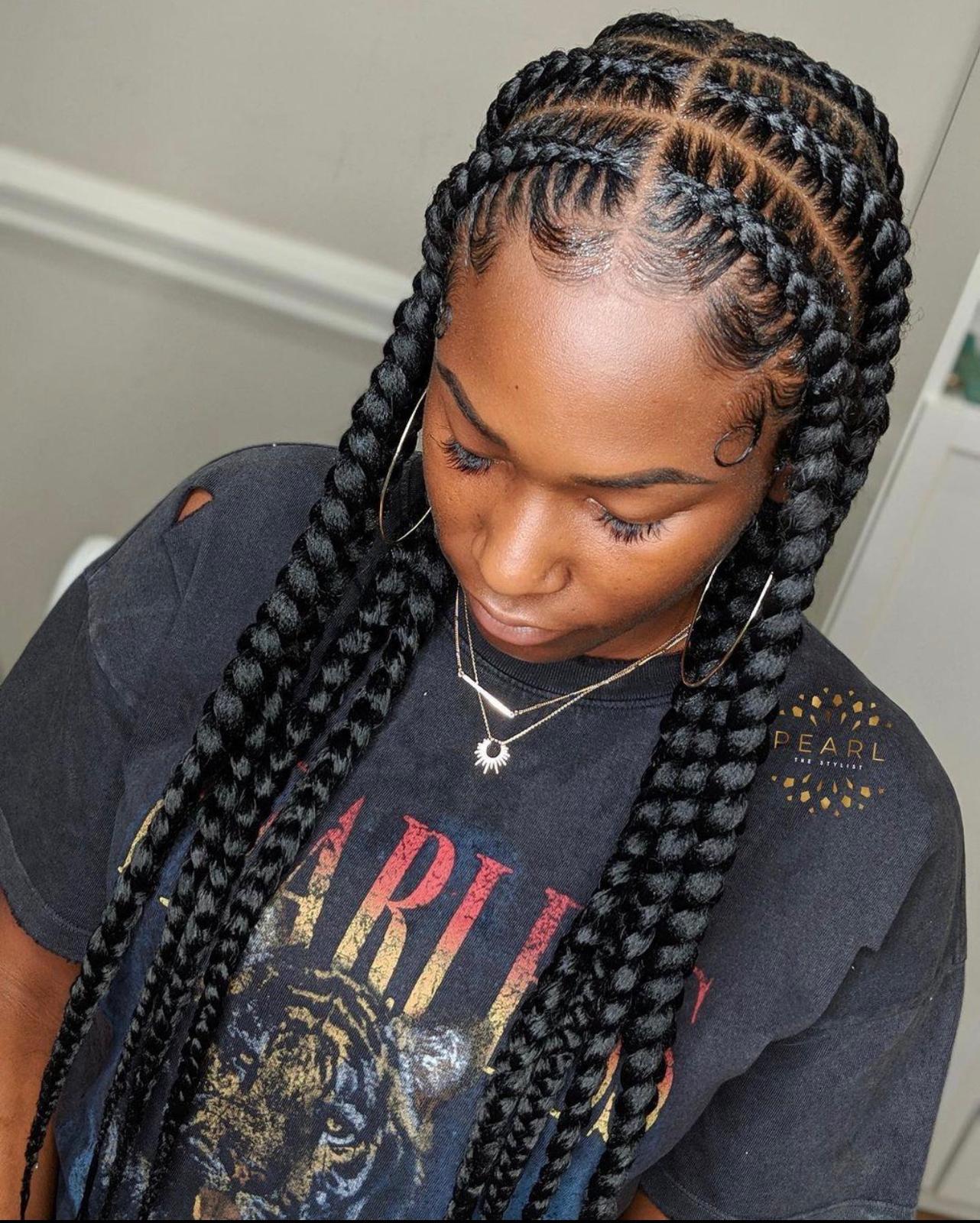 Jumbo feed-in stitch cornrows — Dayton Ohio protective style by Sophia African Hair Braiding