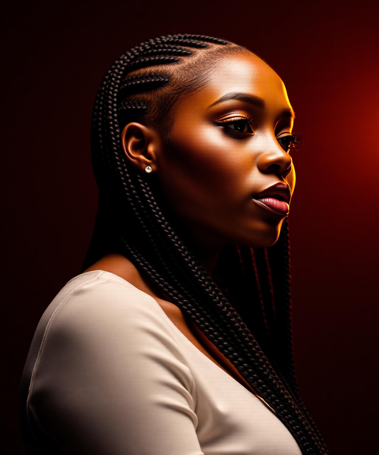 Braider styling knotless braids at Sophia African Hair Braiding in Dayton Ohio